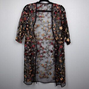 Vivid black sheer floral cover up-S